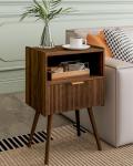 Modern Walnut Brown Nightstand with Storage Drawer