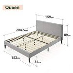 ZINUS Queen Upholstered Platform Bed Frame, Light Gray