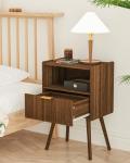 Modern Walnut Brown Nightstand with Storage Drawer