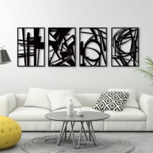 Large Black Abstract Metal Wall Art Set