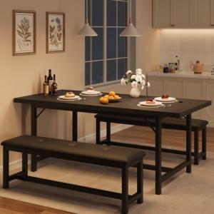 3-Piece Extendable Dining Table Set with Benches