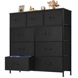 OLIXIS 9 Drawer Fabric Storage Dresser - Carbon Black