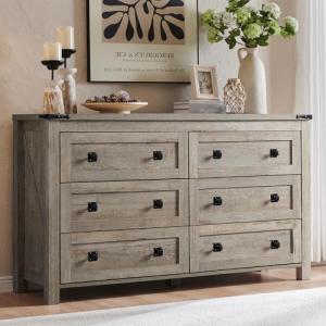 Farmhouse 6-Drawer Rustic Wood Dresser for Storage