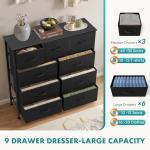 OLIXIS 9 Drawer Fabric Storage Dresser - Carbon Black