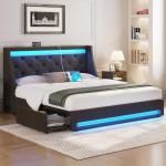 Rolanstar Full Bed Frame with LED Lights and Drawers