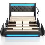 Rolanstar Full Bed Frame with LED Lights and Drawers