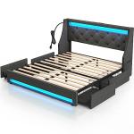 Rolanstar Full Bed Frame with LED Lights and Drawers