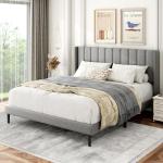 Queen Size Upholstered Wingback Bed Frame - Light Gray