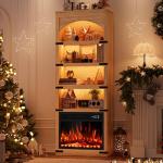 70” Arched Bookcase with Electric Fireplace & LED Lights