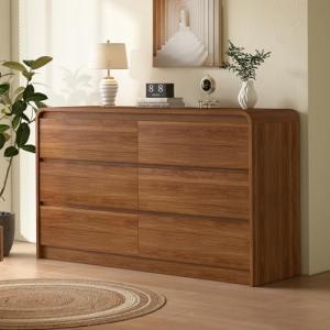 Mid Century 6 Drawer Wood Dresser with TV Slots