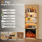 70” Arched Bookcase with Electric Fireplace & LED Lights