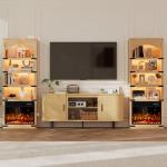 70” Arched Bookcase with Electric Fireplace & LED Lights