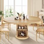 Extendable Round Dining Table with Storage Shelf