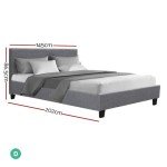 Modern Gray Upholstered Double Bed Frame with Headboard