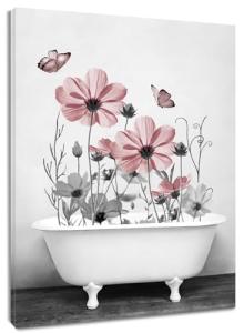 Pink Floral Wall Art with Butterfly in Tub