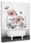 Pink Floral Wall Art with Butterfly in Tub