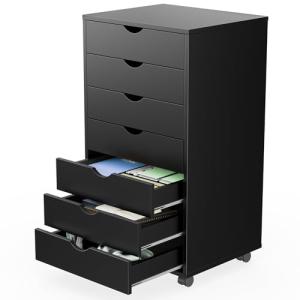 Black Wooden 7 Drawer Mobile Storage Dresser