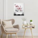 Pink Floral Wall Art with Butterfly in Tub