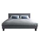 Modern Gray Upholstered Double Bed Frame with Headboard