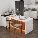 Large White Marble Dining Table with LED Lights