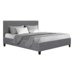 Modern Gray Upholstered Double Bed Frame with Headboard