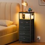 Tall Dresser Nightstand with Charging Station and LED Lights