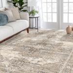 Washable 5x7 Beige Area Rug for Living Room