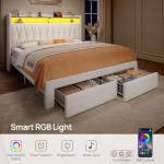 Rolanstar Beige Full Bed Frame with Storage & LED