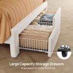 Rolanstar Beige Full Bed Frame with Storage & LED
