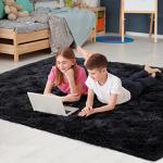Cozy Black Fluffy Area Rug for Bedroom or Living Room