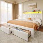 Rolanstar Beige Full Bed Frame with Storage & LED