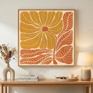 Boho Floral Wall Art - Orange Botanical Canvas