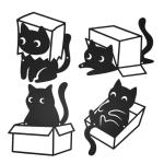 Set of 4 Black Cat Wall Decor Art