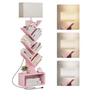 Pink Tall 6-Tier Tree Bookshelf with Light