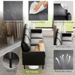 STHOUYN 72" Black Faux Leather 3-Seat Sofa