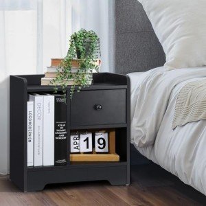Stylish Black Bedside Table with Drawer Storage
