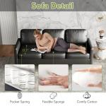 STHOUYN 72" Black Faux Leather 3-Seat Sofa