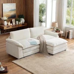VINGLI 87" Convertible L-Shaped Sofa with Ottoman