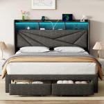 King Size LED Bed Frame with Drawers and Charging Station