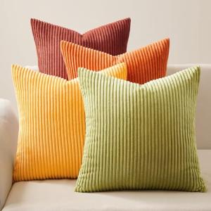Set of 4 Striped Velvet Throw Pillow Covers