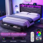 King Size LED Bed Frame with Drawers and Charging Station
