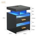 Dystler Black Nightstand with Charging Station & LED Light