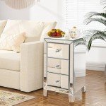 Mirrored Nightstand with 3 Drawers and Accent Table