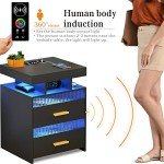 Dystler Black Nightstand with Charging Station & LED Light