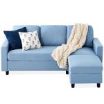 Light Blue Upholstered L-Shaped Sectional Sofa with Ottoman