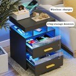 Dystler Black Nightstand with Charging Station & LED Light