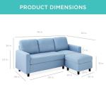 Light Blue Upholstered L-Shaped Sectional Sofa with Ottoman
