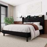 Queen Size Linen Upholstered Bed Frame with Charging Station