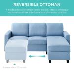 Light Blue Upholstered L-Shaped Sectional Sofa with Ottoman