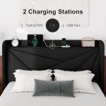 Queen Size Linen Upholstered Bed Frame with Charging Station